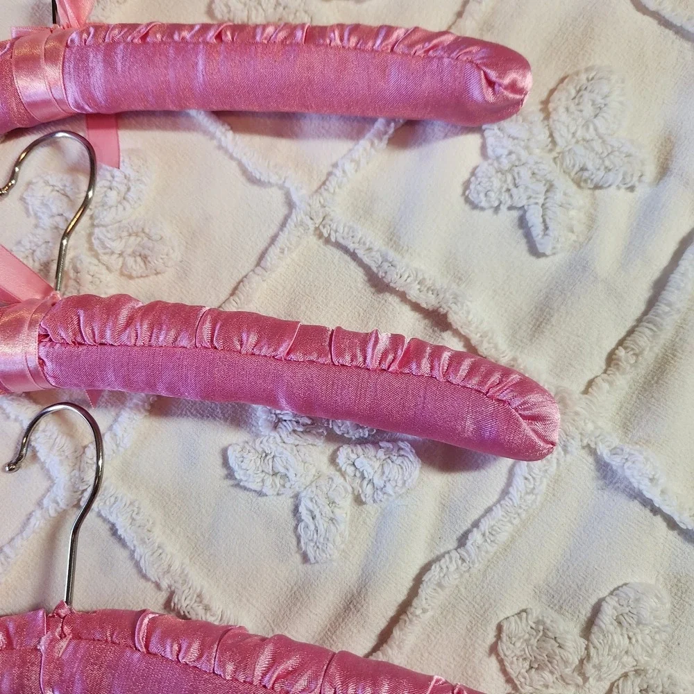 Fabric Padded Clothes Hangers Satin Soft Pink Material Three Count 14.25